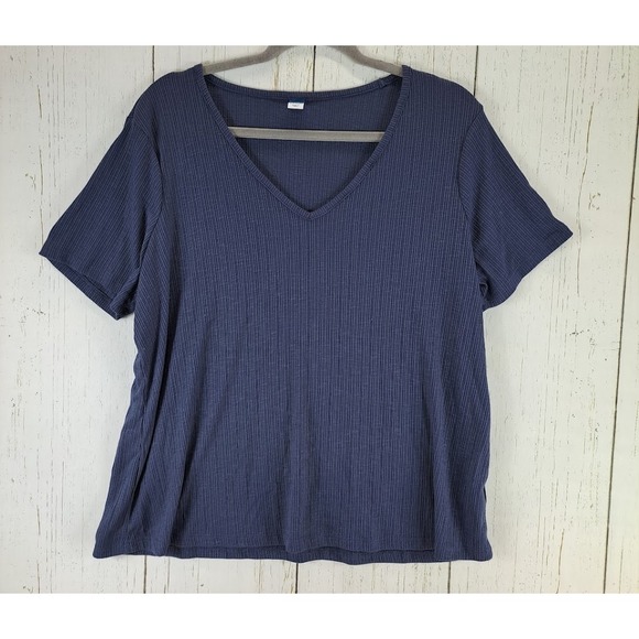 Old Navy Tops - Old Navy Size Large Womens Blue Ribbed Short Sleeve Luxe Top
